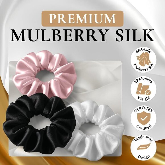 Silk Scrunchies Set of 3 Mulberry 22 Momme Hair Ties for All Hair Types main image 6